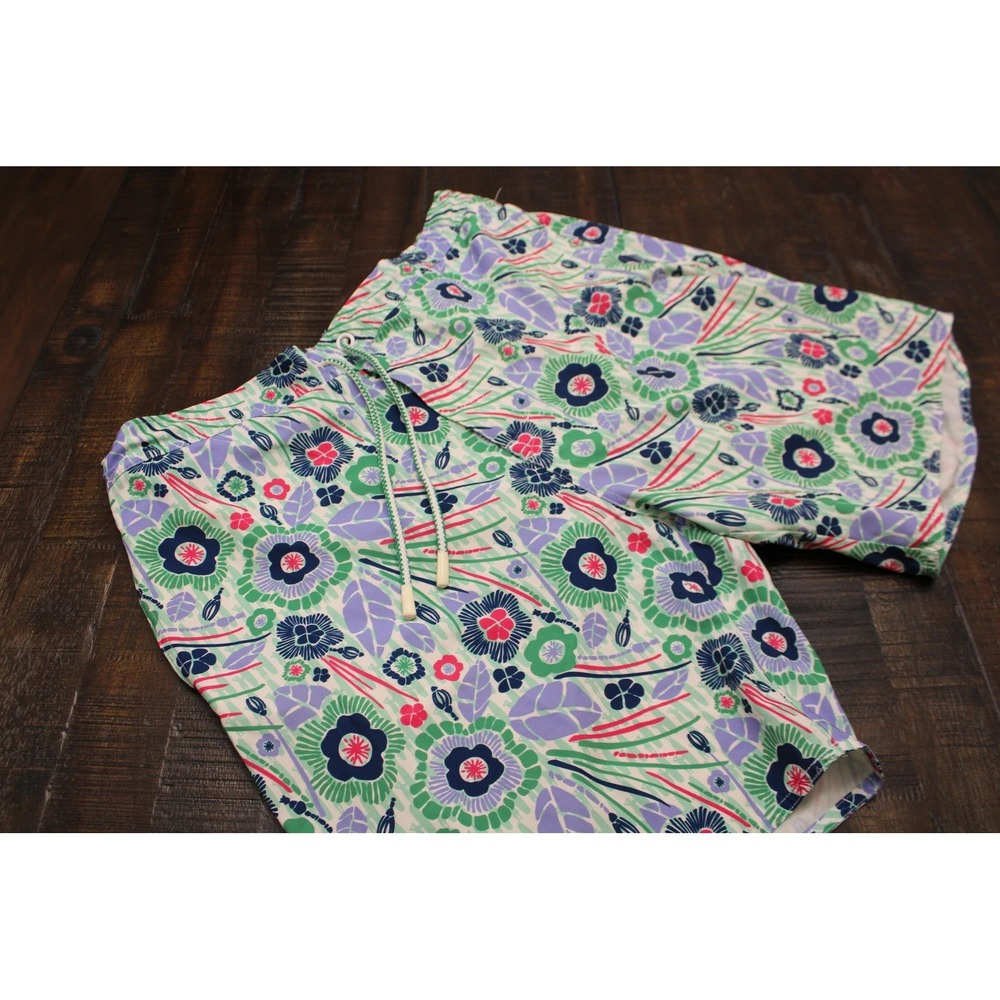 Johnnie-O Shorts Mens 2XL Green Floral Swim Trunks Lined Drawstring Tropical